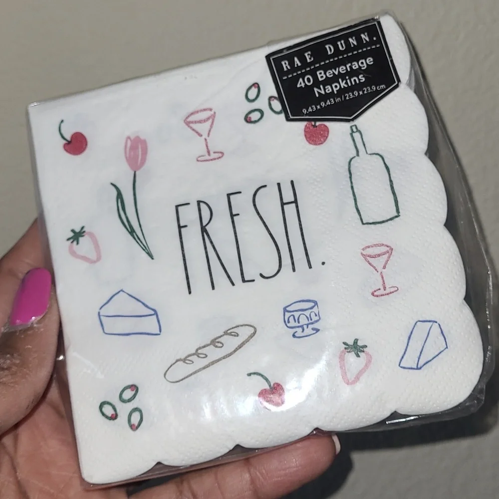 Rae Dunn Welcome Party Plates and Napkins - Pink, White, and Black